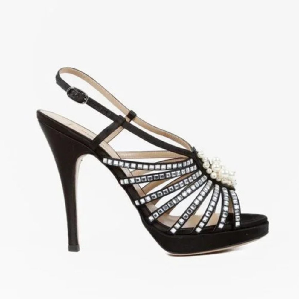 Valentino Crystal and Pearl Embellished Cage Sandals